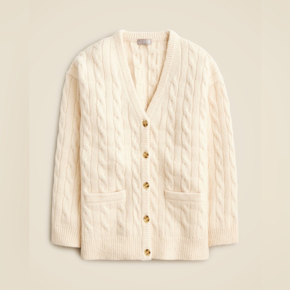 J.Crew Relaxed cable-knit cardigan sweater CB936 size Medium/Large - Picture 2 of 9